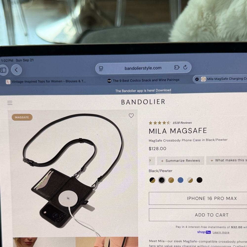 Bandolier  iPhone 16 ProBlack Leather Phone Case with Strap-Mila MagSafe - Picture 3 of 3